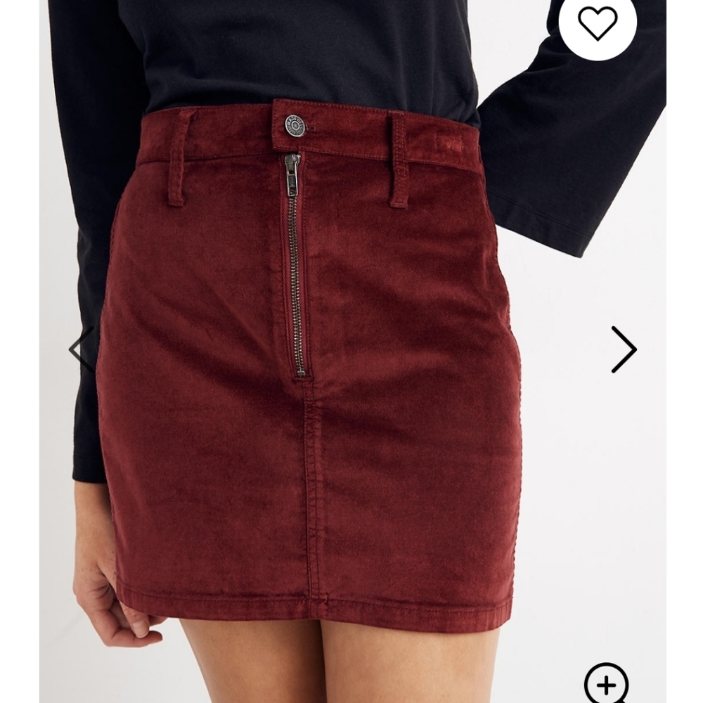 Madewell Velveteen Mini Straight sz 30 NEW Rich Velvet Burgundy Color